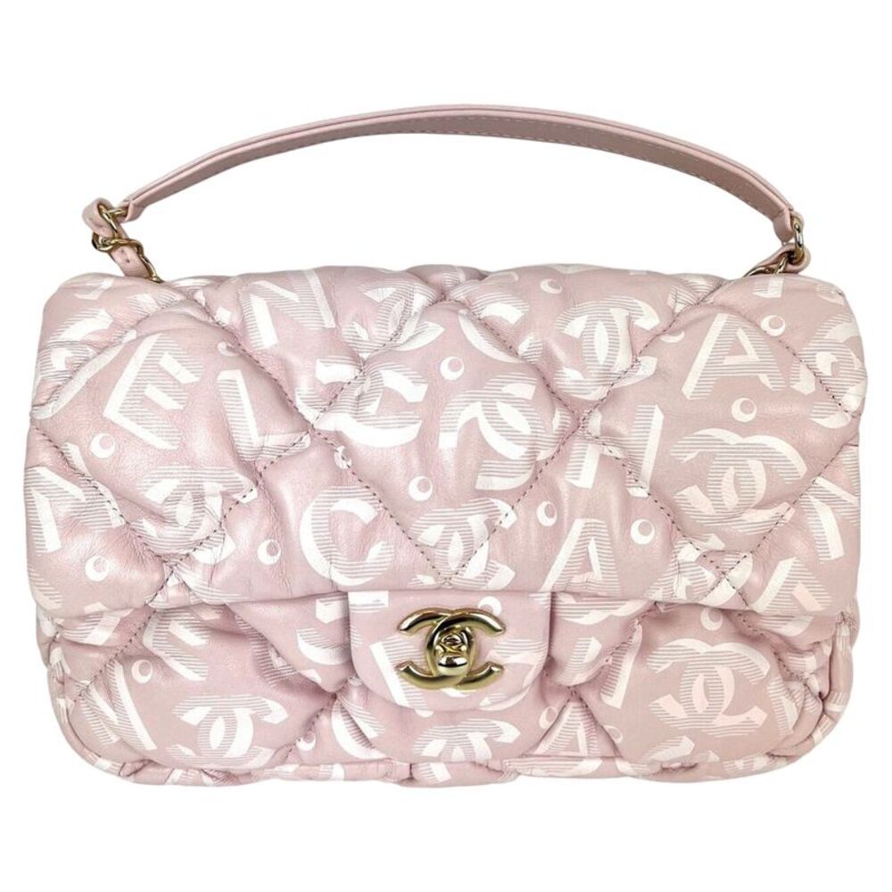 Chanel Printed Calfskin Quilted Medium Puffy Bubbly CC Pink Flap Bag